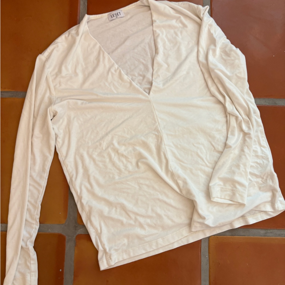 LESET White Dylan V Neck Top Size XS